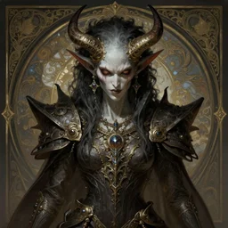 portrait of a dangerous and evil demon, solarpunk, baldurs gate! intricate, elegant, highly detailed, ray tracing, digital painting, artstation, concept art, smooth, sharp focus, illustration, art by artgerm and greg rutkowski and alphonse mucha, 8 k