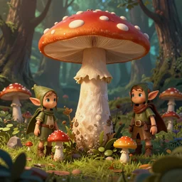 hyper detailed mushroom Elf elves in the forest digital art, 4k, deviantart studio lighting