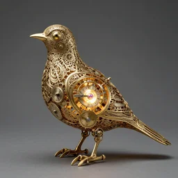 hollow filigree bird - shaped clockwork golem, with a glowing gemstone inside it, detailed, clockpunk, steampunk, fantasy, elegant, intricate, artwork by peter mohrbacher, greg rutkowski, alphonse mucha