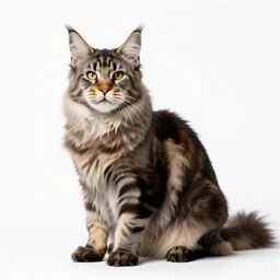 elderly maine coon cat, high detail photograph, full body, isolated on a pure white background, centered, entire subject in frame, sharp focus, soft studio lighting