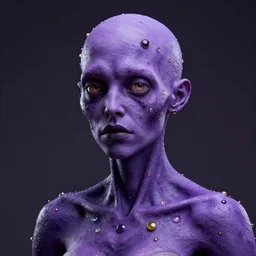 zombified purple human with jewels in his skin. portrait by blinx. 4 k octane render.