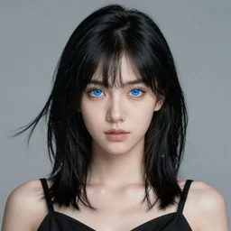 « portrait, attractive, blue eyes, black hair, middle length hair, ghost in the shell, front view, unreal engine 5 »