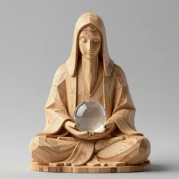 geometric meditating wizard statue constructed out of wood, holding crystal ball, architecture, made out of wood, high details, bold lineart, by vincent di fate, inking, black and white screen print, trending on artstation, sharp, high contrast, hyper - detailed, photo realism, hd, 4 k, 8 k