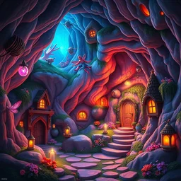 photo of cave whimsical fairy wonderland vibrant colors candyland wonderland by artgerm and greg rutkowski and magali villeneuv art beeple, by thomas kinkade hearstone league of legends dofus beatrix potter