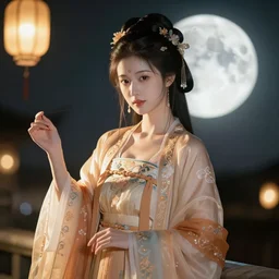 moon a pretty girl in hanfu mid - autumn festival night hyperdetailed digital illustration dramatic cinematic lighting christophe vacher sakimichan