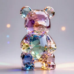 multicolored crystal bear statue, magical, light background, 8 k, unreal engine, octane render, hyperrealistic, rim light