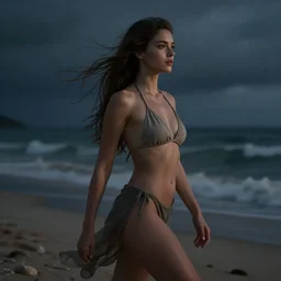 a photorealistic hyperrealistic, anna swix, girl on the beach, beautiful dynamic dramatic low - light moody lighting, cinematic atmosphere, artstation, concept design art, octane render, 8 k