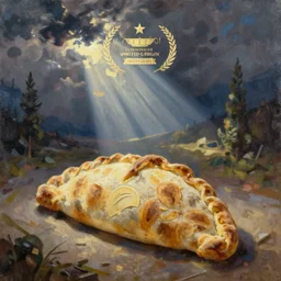 calzone zone, fantasy landscape, oil painting on canvas, liminal space