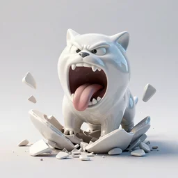 dissection of chrome, angry screaming with tongue out ceramic exploding crash miniature toy resin Figure clay animal architecture  falling apart 8K, c4d, 3d primitives, in a Studio hollow, surrounded by flying parts, explosion drawing, by pixar, beeple, by jeff koons, blender donut tutorial, symmetry