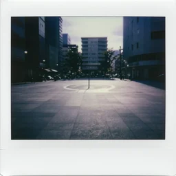 an empty town square designed by ryoji ikeda, photograph, polaroid