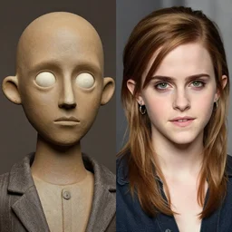 portrait, high quality, in the left clayface is morphing into [ in the right emma watson in tv ]