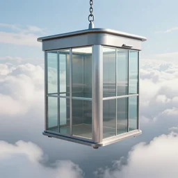 elevator glass cabin hanging from the clouds by a chain. dynamic perspective. urban fantasy, inked detailed digital art trending in artstation, artworks by moebius