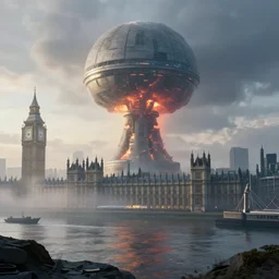 nuclear winter, london, near future, fantasy, sci - fi, hyper realistic, serene, morning.