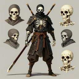 a fantasy ninja skeleton warrior character design sheet, trending on artstation