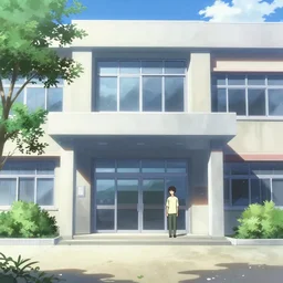 the entrance to a modern japanese high school building, anime movie background, key visual, by makoto shinkai and james gurney, trending on artstation, highly detailed