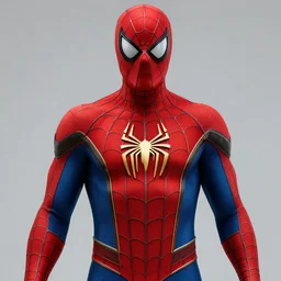 red spiderman suit, raimiverse, golden logo, no blue, realistic, detailed