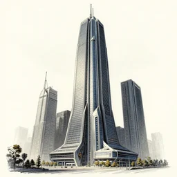 an illustraive drawing of a scifi skyscraper by peter gric