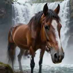 horse at a waterfall, deep focus, intricate, highly detailed, digital painting, artstation, concept art, matte, sharp focus, illustration, art by artgerm and greg rutkowski