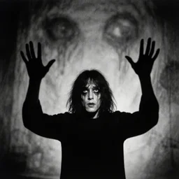 junji ito photograph a creepy, ghostly black and white photo of a man with his hands in the air by reuben nakian, zbrush central contest winner, gutai group, ambient occlusion, demonic photograph, velvia