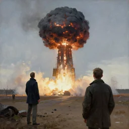 man watching nuclear bomb, by lise deharme,
