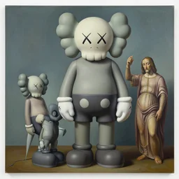 big abstract sculpture in the style of kaws by james jean and salvador dali and shusei nagaoka, oil on canvas, surrealism, neoclassicism, renaissance, hyper realistic, ultra detailed, cell shaded, 8 k