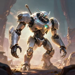grimhorn fanghorn machine creature robot of horizon forbidden west horizon zero dawn radiating a glowing aura global illumination ray tracing hdr fanart arstation by ian pesty and alena aenami artworks in 4 k