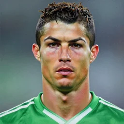 portrait of ronaldo nazario, wearing green soccer clothes, very detailed eyes, hyperrealistic, very detailed painting by glenn fabry, by joao ruas, by artgerm