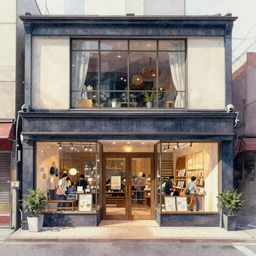 Tokyo storefronts facade watercolors in the style Mateusz Urbanowicz,Albert Kiefer, digital art painting artstation global illumination GI AAA SSS