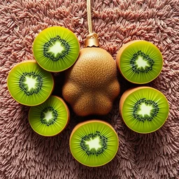 professional photo of rug photorealistic texture with massive kiwi fruits ornaments, top view, symmetrical, beautiful, square, kiwi, 4 k