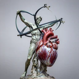 the statue of atlas being crushed by an anatomical human heart,