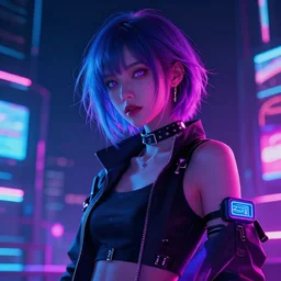cyberpunk girl, neon, digital art