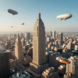 hyperrealistic photo of a mega city like in the movie metropolis with airships and flying cars in the air