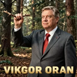soviet propaganda poster of viktor orban, branch in hand, woods in background