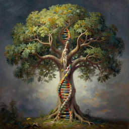 hyperrealistic ( human dna as tree of life ), oil painting illustration fantasy, digital painting, unreal engine, 8 k, volumetric lighting, contrast, by jan matejko and greg rytkowski