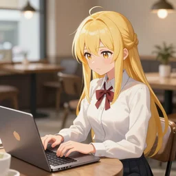 marisa kirisame, cafe, typing on laptop, digital art