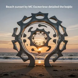 “beach sunset by MC Escher, tiling, detailed, fractal, hyperbolic”