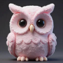 symmetrical detailed sculpture of an owl, made of Cotton Candy