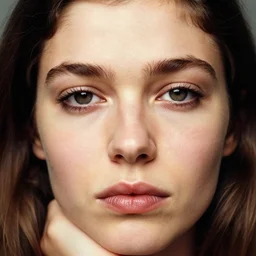 a candid extreme closeup portrait of an expressive face of a bored young woman by annie leibovitz