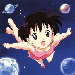 anime visual of a young girl floating in space, colorful, cute face by ( ( mai yoneyama ) ), ilya kuvshinov, yoshinari yoh, katsura masakazu, dynamic pose, kyoani, rounded eyes, portrait, illustration, anime poster, portraitl, halftone shading