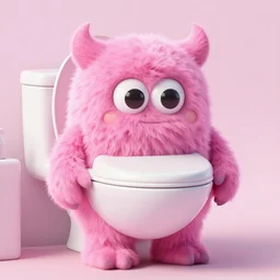 fluffy pink toilet monster