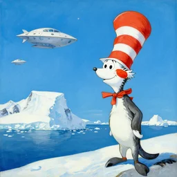 Antarctic Peninsula in the style of Dr. Seuss, starships, painting by Raphael Lacoste