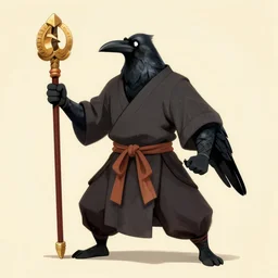 anthropomorphic crow fighter monk