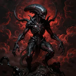powerful alien creature, black mos eisley, dark clouds, dream - like heavy atmosphere, red tones, baroque painting, beautiful detailed intricate insanely detailed octane render trending on artstation, 8 k artistic photography, photorealistic, dramatic volumetric cinematic light, award - winning photograph, masterpiece, raphael, caravaggio, beksinski