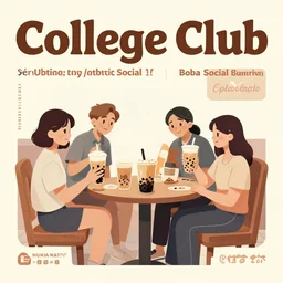 poster for college club, anime, boba social, vintage, aesthetic, trending on art station