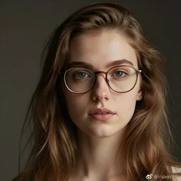 portrait of girl, light brown hair, glasses, photorealistic imagery, soft light