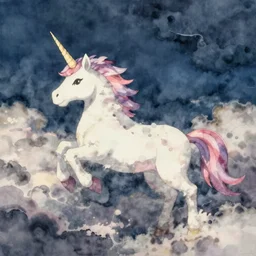 anime clouds in the shape of unicorn, water color