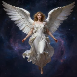 a female angel floating in cosmos, intricate, highly detailed, digital painting, artstation, concept art, smooth, sharp focus, illustration, unreal engine 5, 8 k, art by artgerm and greg rutkowski and alphonse mucha