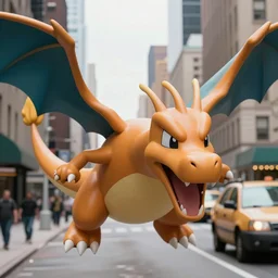 Closeup portrait of charizard flying through a new york street, photograph, natural light, sharp, detailed face, magazine, press, photo, Steve McCurry, David Lazar, Canon, Nikon, focus