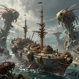 an intricate concept art illustration of a fantasy megafauna shipwreck, insect biomes, ultra photorealistic, artstation, cgsociety, global illumination, pinterest, digital art, hyper detail, style feng zhu and artgerm, hyperrealistic octane render, 8 k