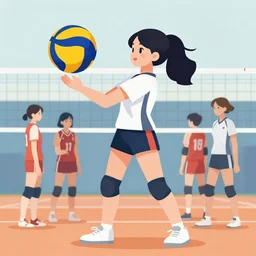 girl on a volleyball court holding a volleyball, clean cel shaded vector art. shutterstock. behance hd by lois van baarle, artgerm, helen huang, by makoto shinkai and ilya kuvshinov, rossdraws, illustration